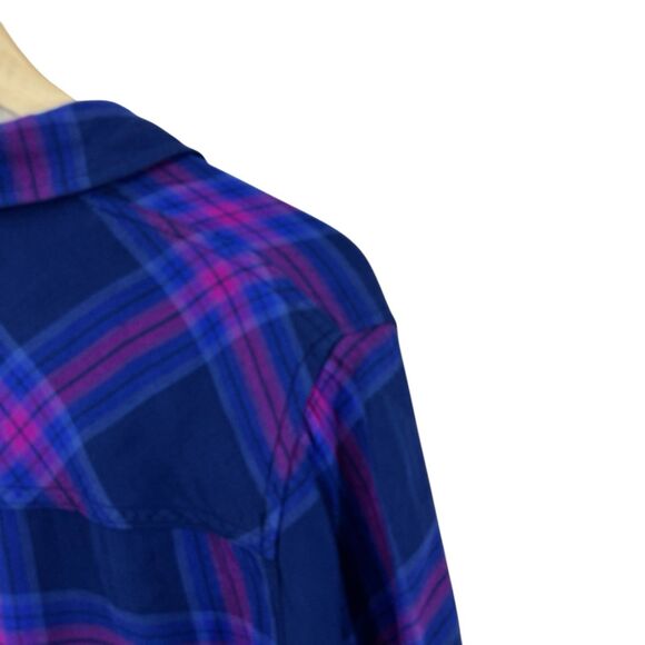 Rails Small Taitum Navy Ultra Violet Button Flannel Shirt Plaid Rayon Womens - Picture 13 of 15